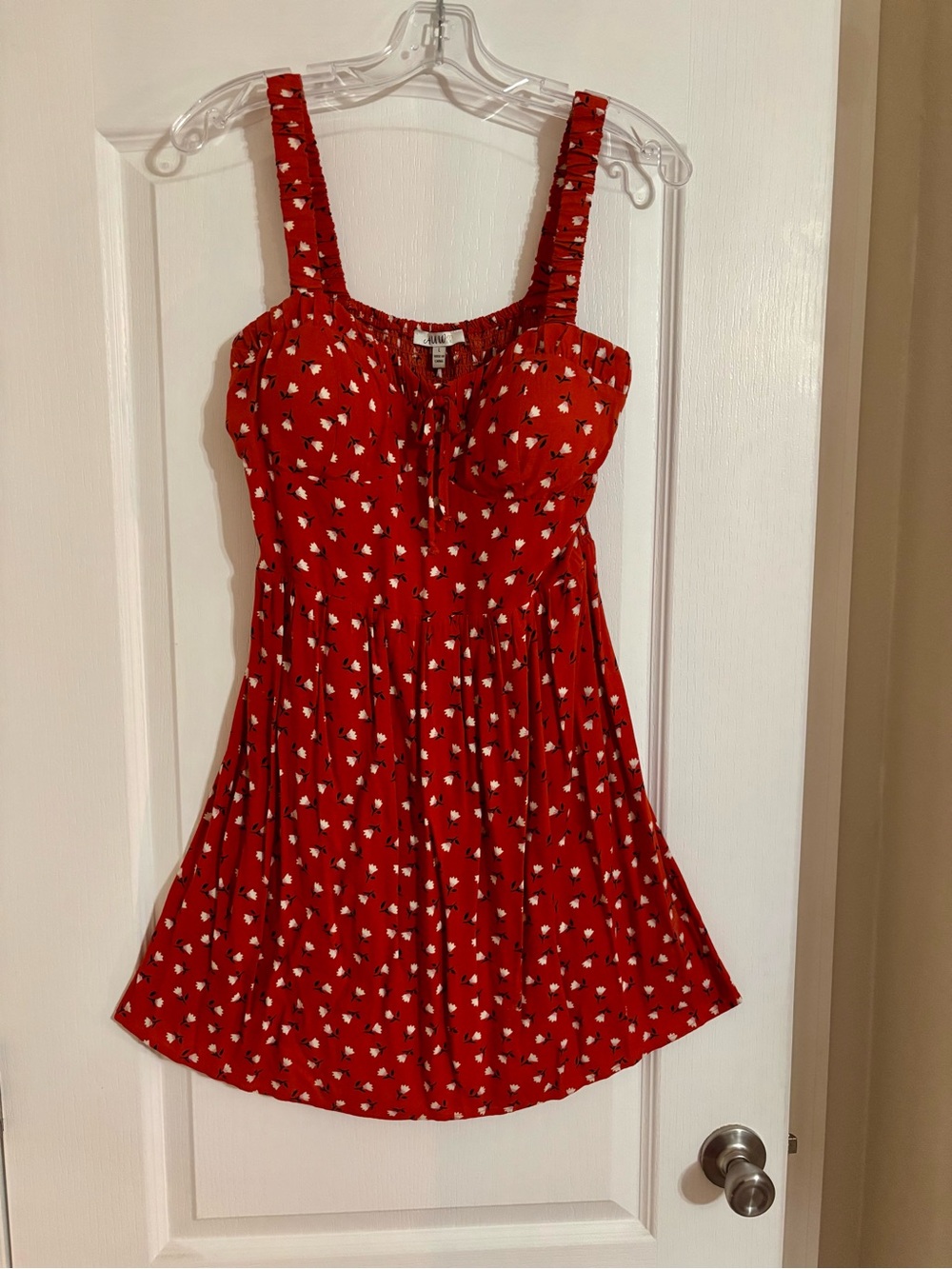 AUW Red Mini Dress with White Floral Print